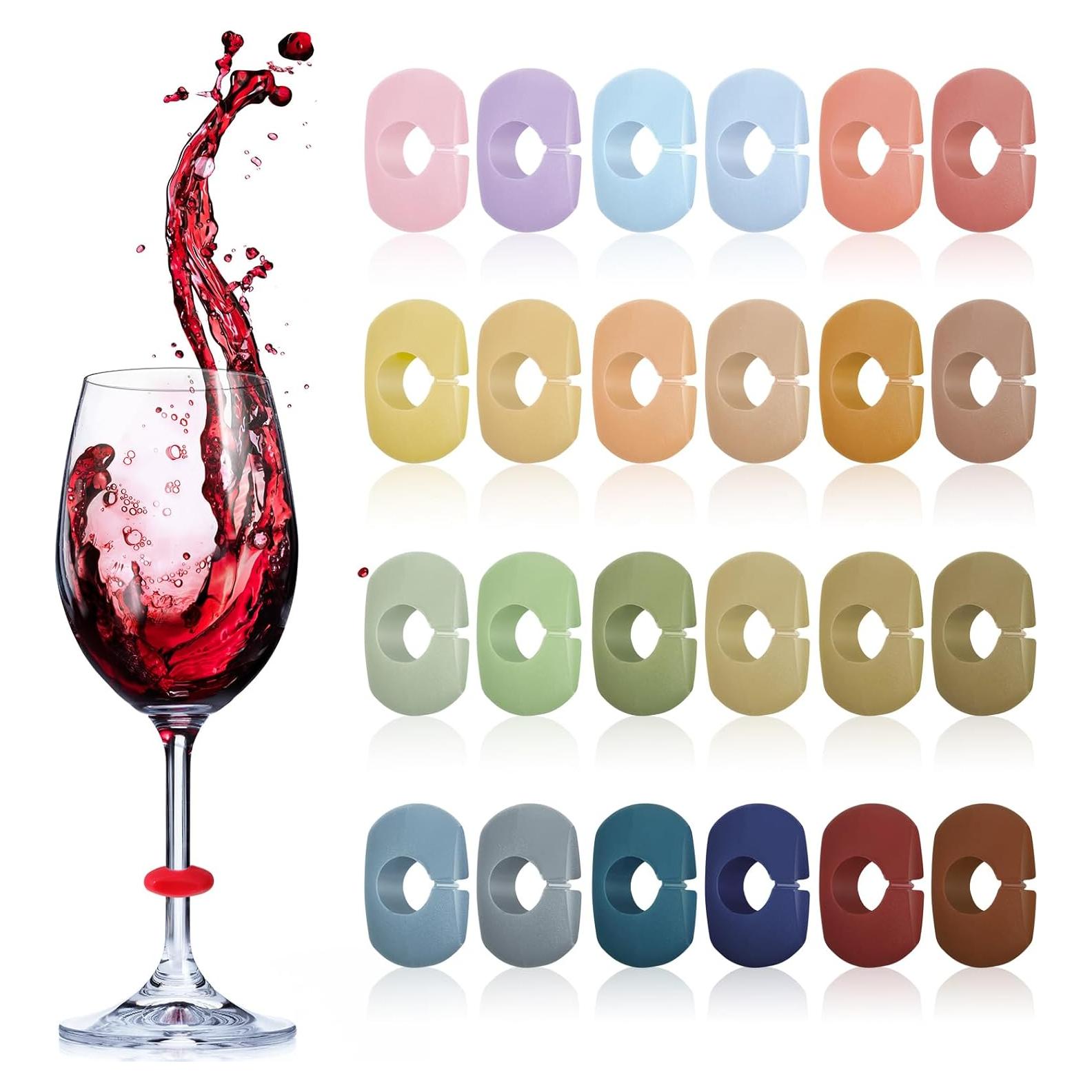 Marcadores de Copas de Vino Boao - 24 Piezas de Silicona Multicolor
