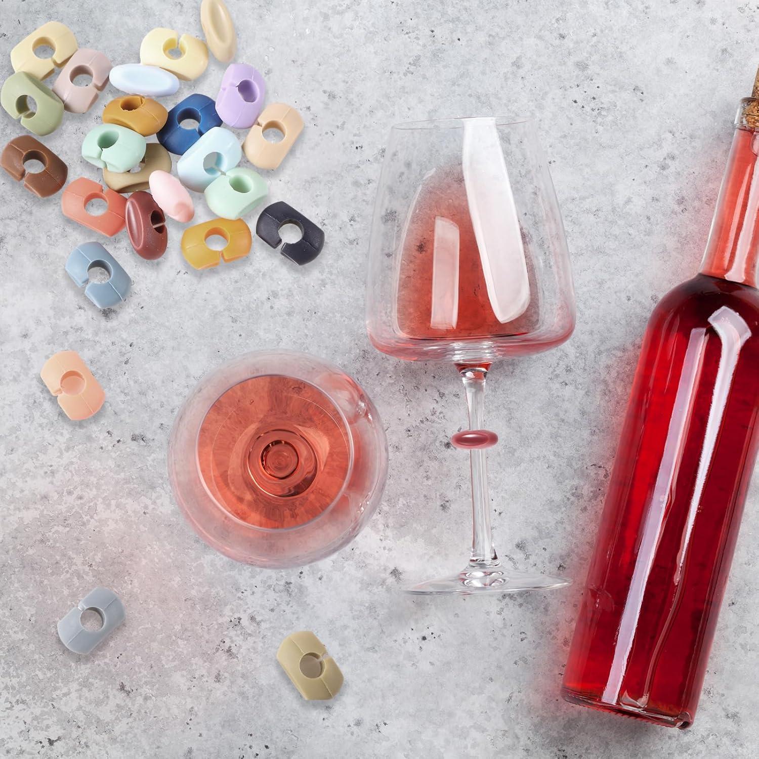 Marcadores de Copas de Vino Boao - 24 Piezas de Silicona Multicolor