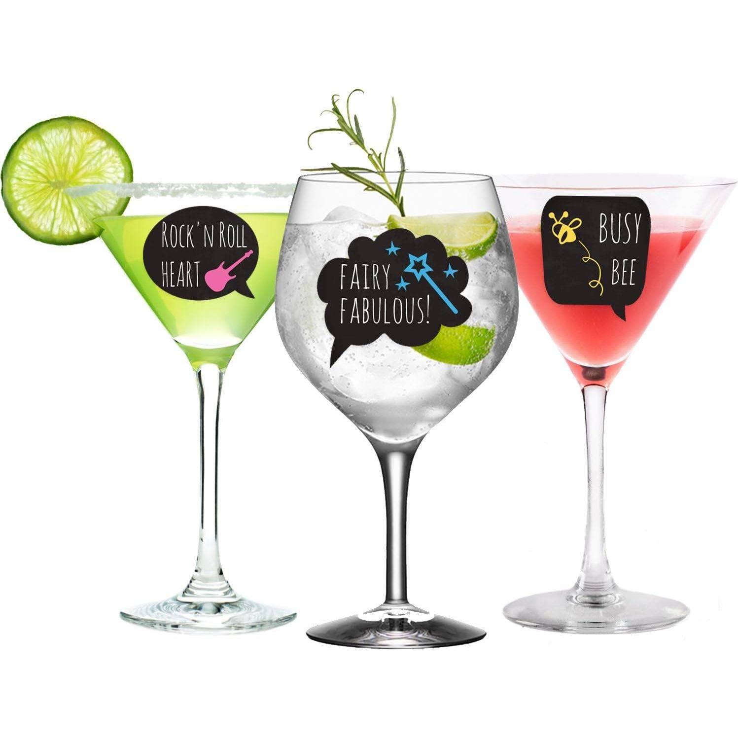 Marcadores de Bebida Divertidos LULU - 18 Adhesivos Reutilizables