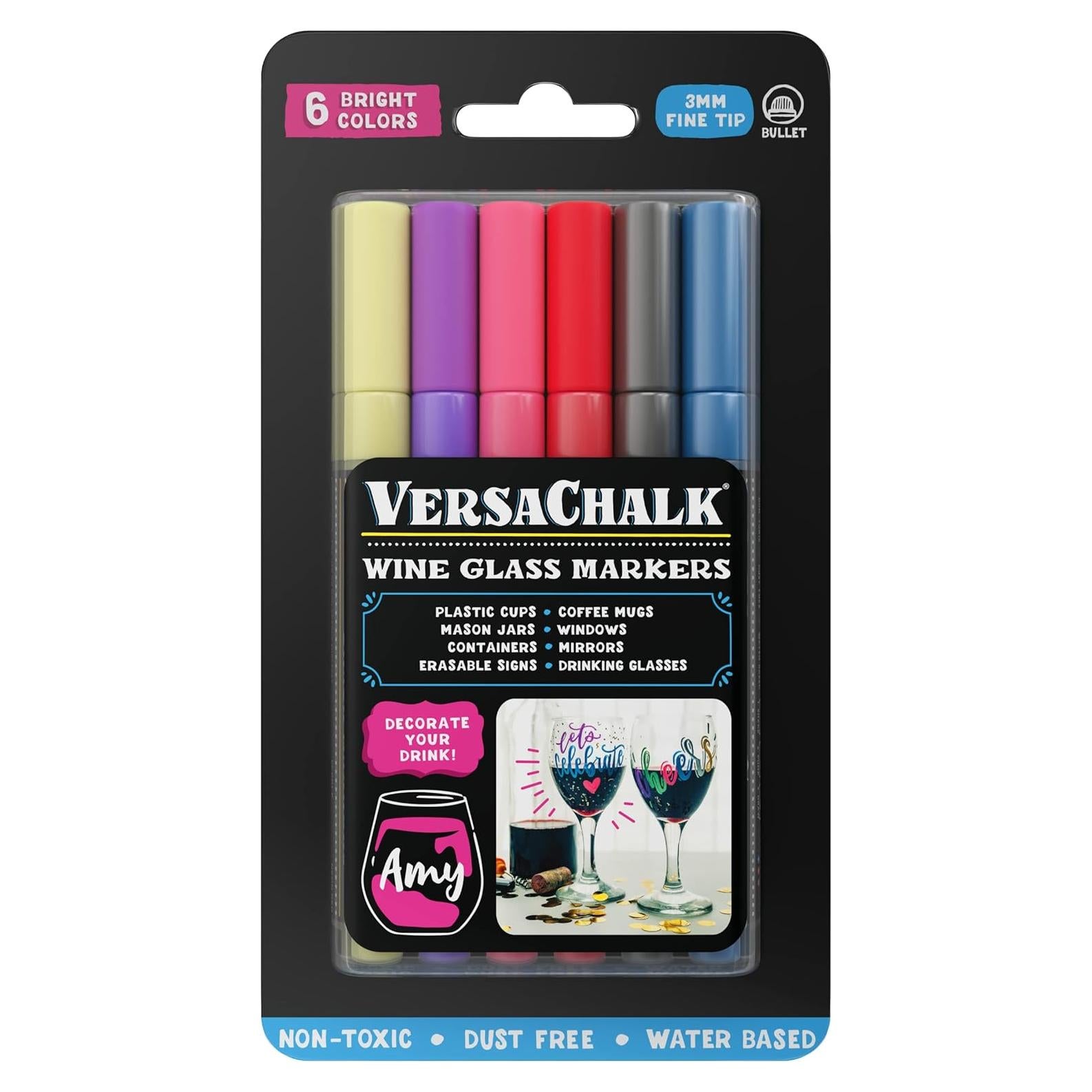 Marcadores de Vino VersaChalk, Set de 6 Colores 3mm Punta Fina