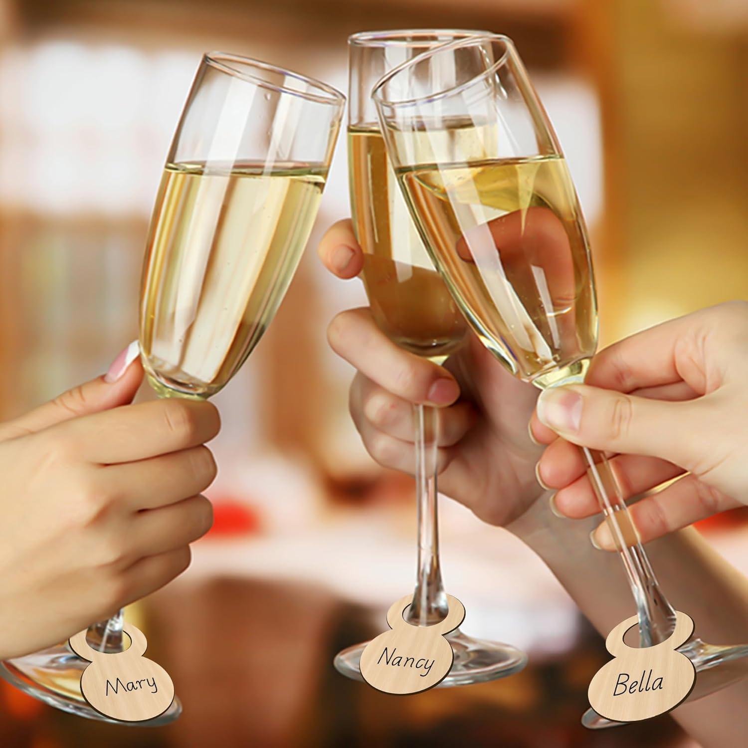 60 Encantos de Madera para Copas de Vino con Bolígrafo