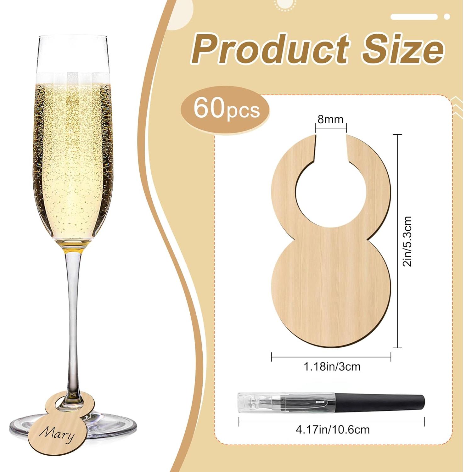 60 Encantos de Madera para Copas de Vino con Bolígrafo