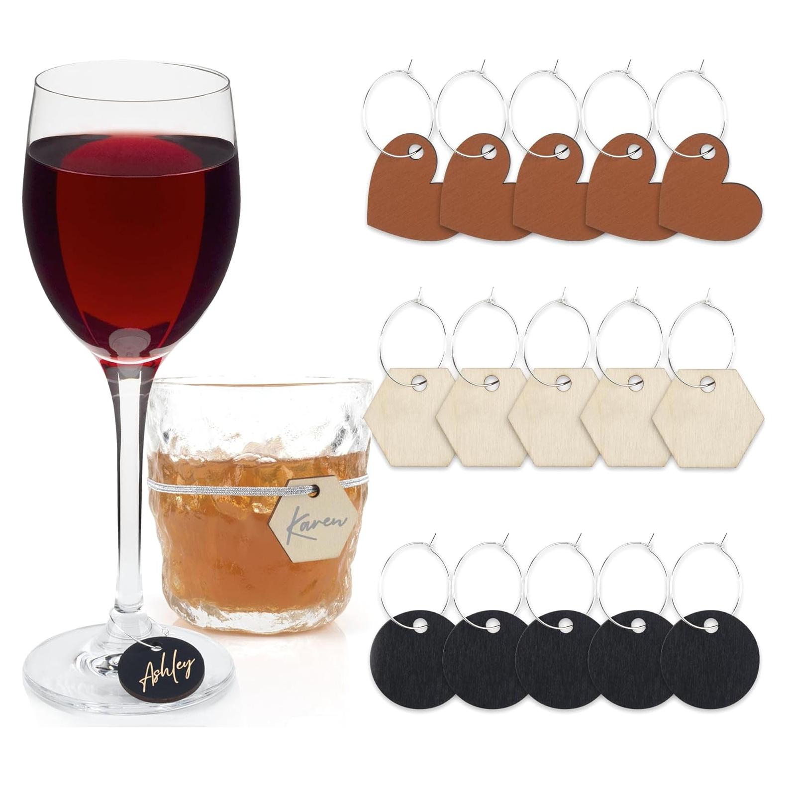 Temlum 60pcs Encantos de Madera para Copas de Vino