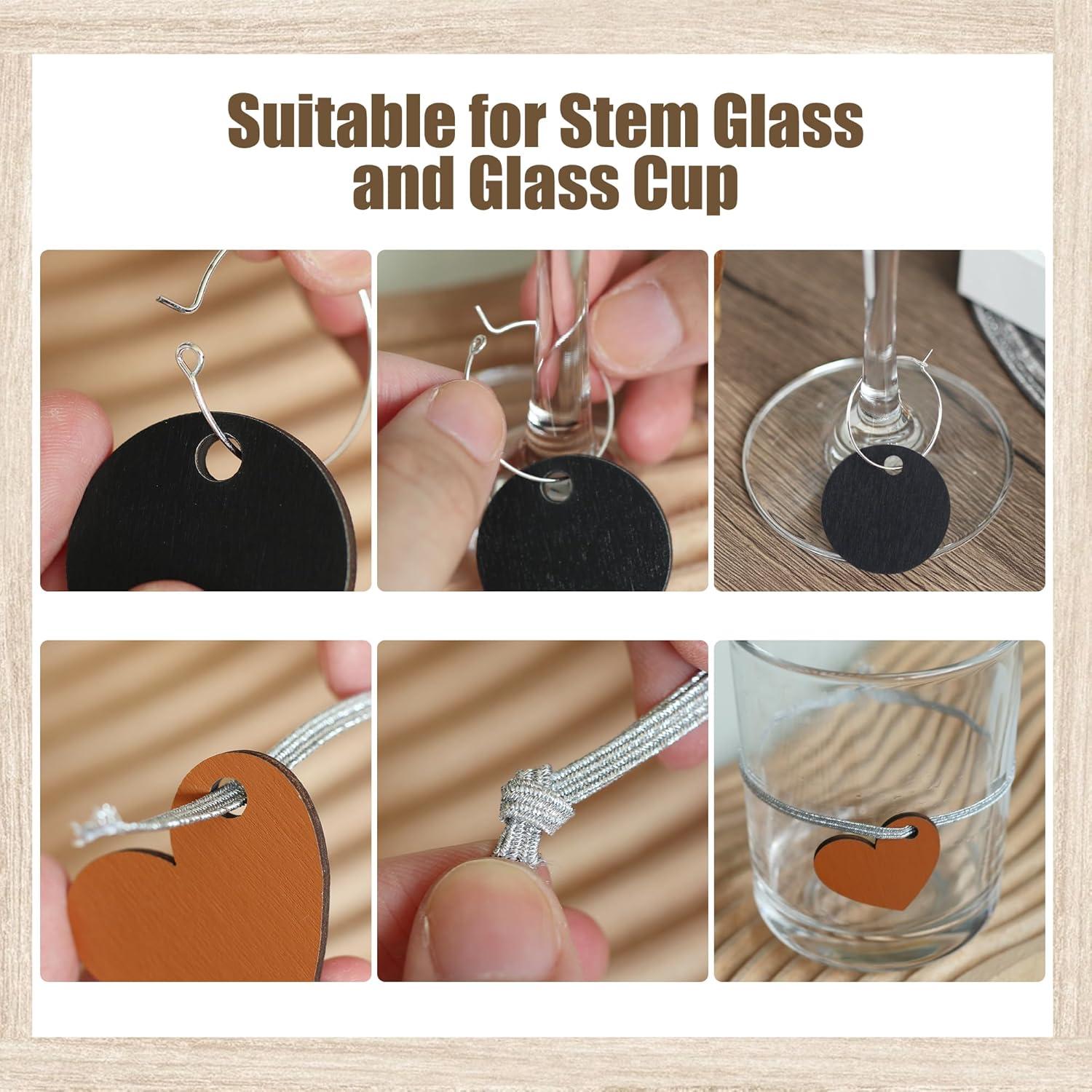 Temlum 60pcs Encantos de Madera para Copas de Vino