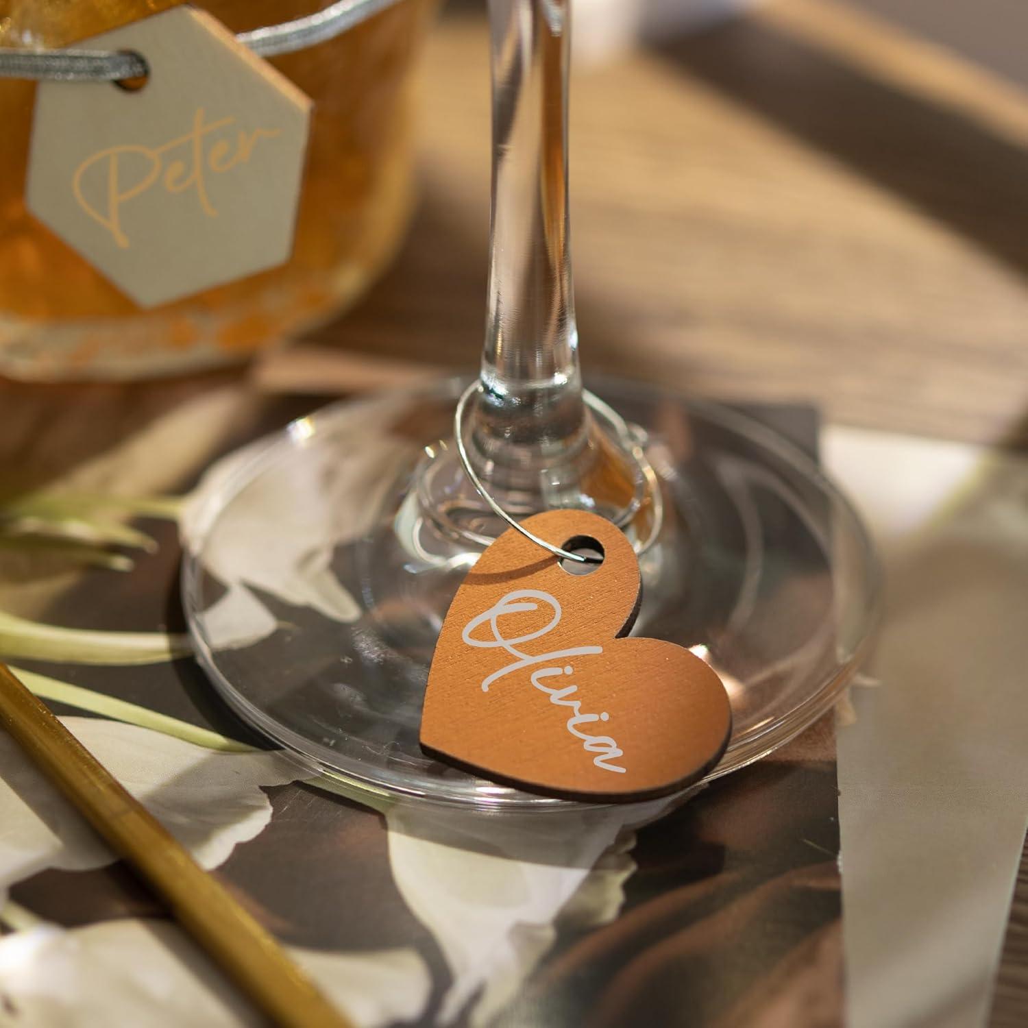 Temlum 60pcs Encantos de Madera para Copas de Vino