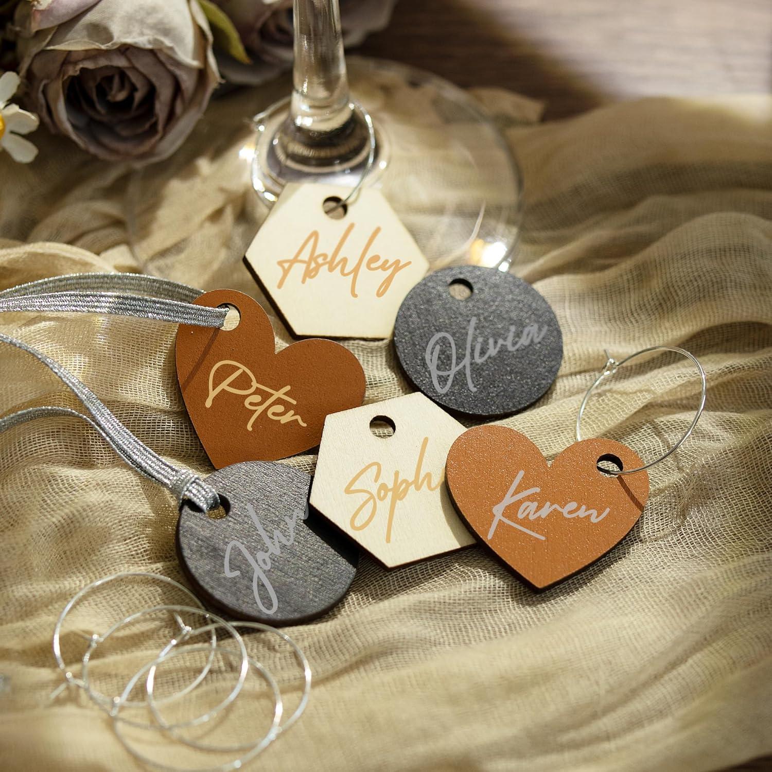 Temlum 60pcs Encantos de Madera para Copas de Vino