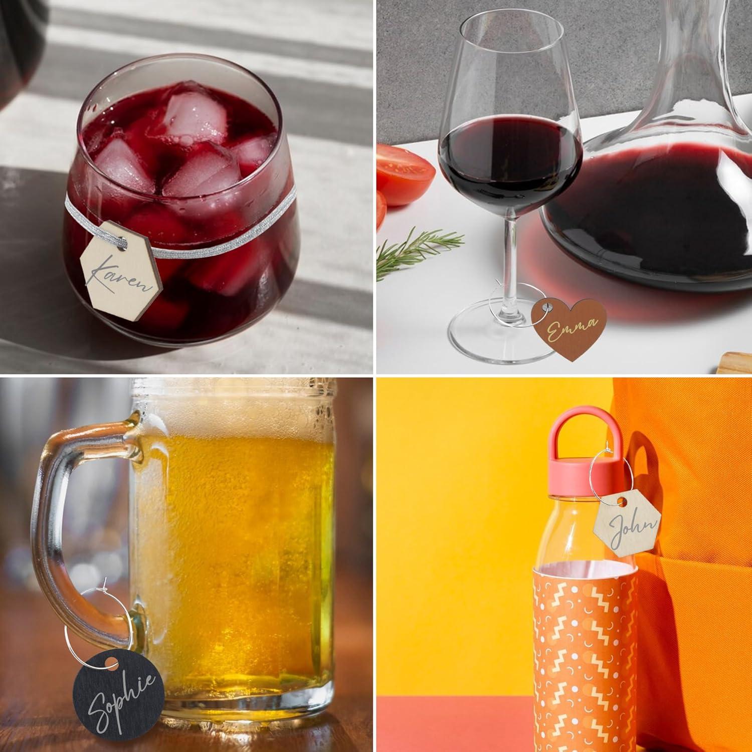 Temlum 60pcs Encantos de Madera para Copas de Vino