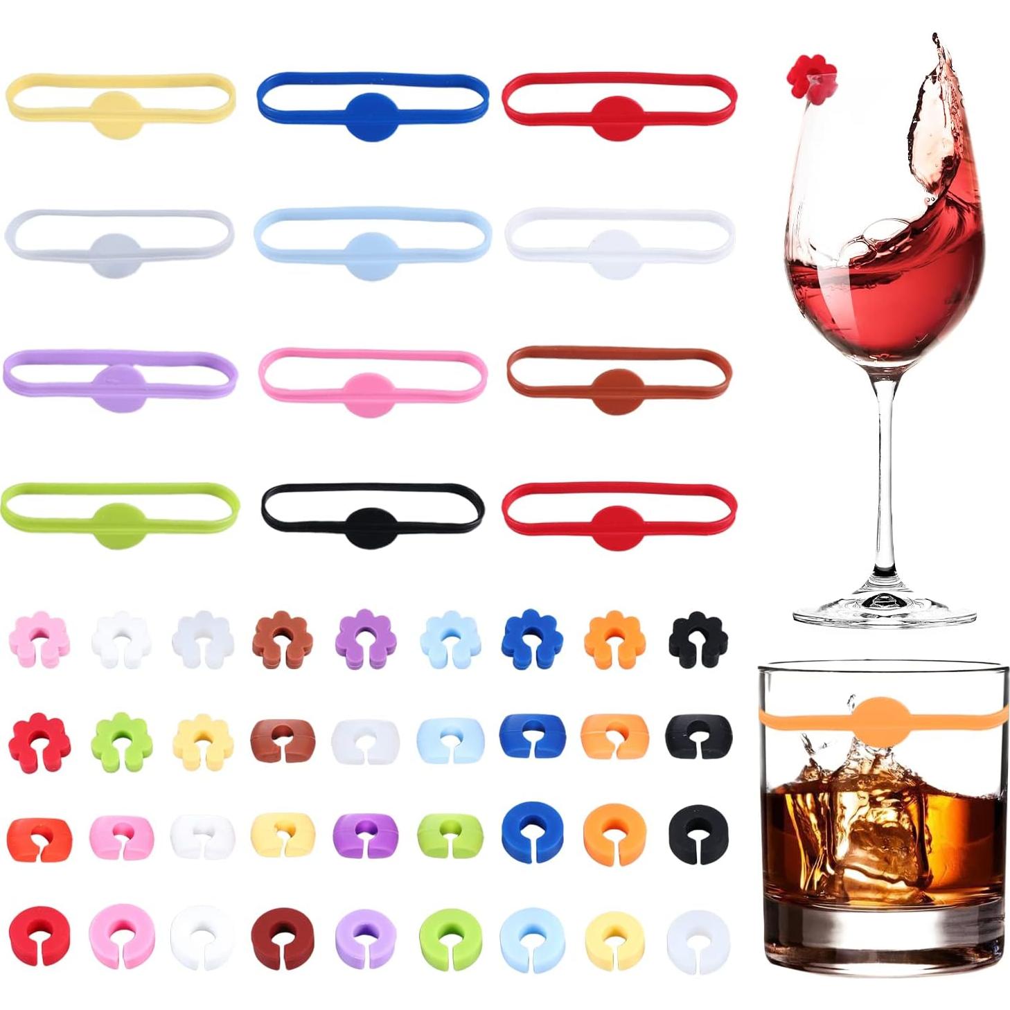 48 Marcadores de Bebidas de Silicona Multicolor QWLWBU