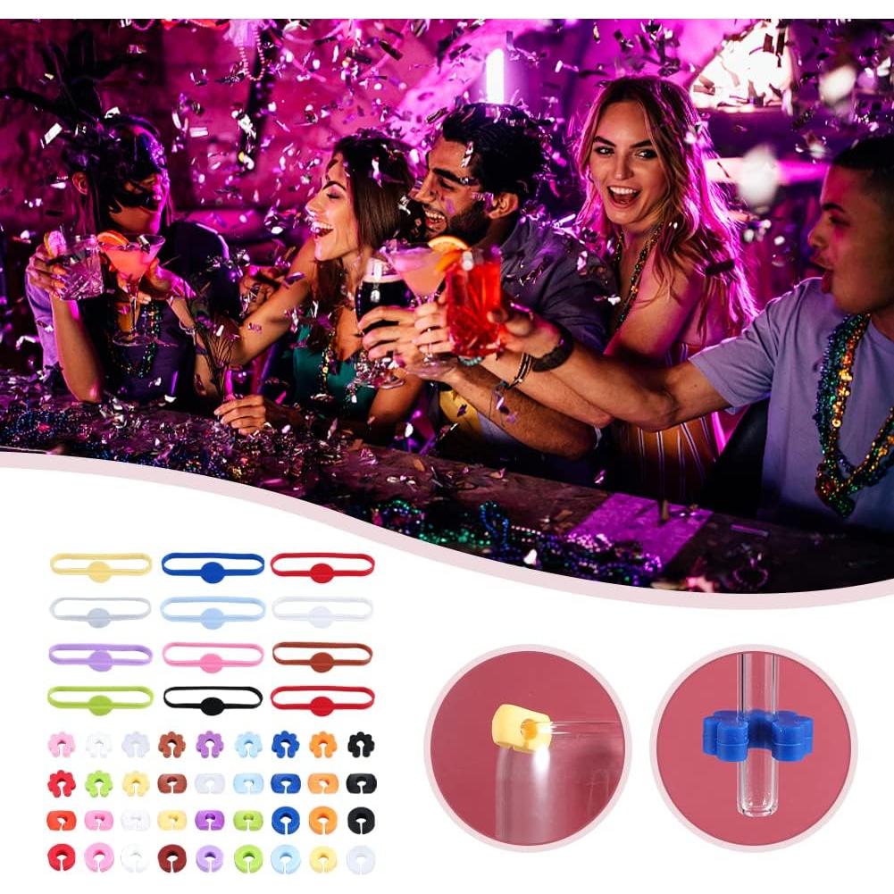 48 Marcadores de Bebidas de Silicona Multicolor QWLWBU