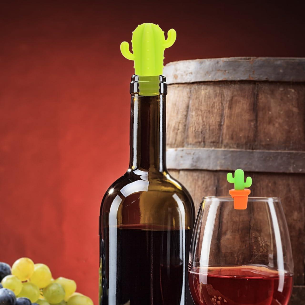 Juego de Tapones de Vino DOITOOL 7 Pcs Silicona Cactus