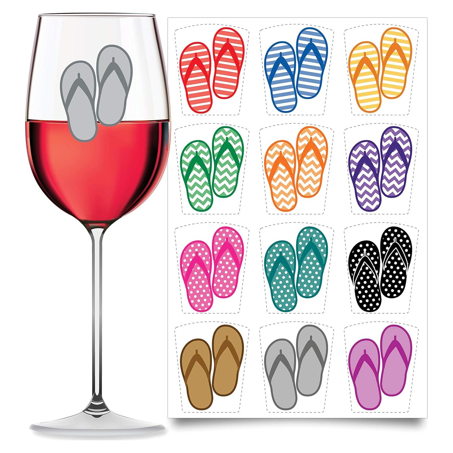 Calcomanías para Copas de Vino Chanclas - Juego de 12 - Wine Wear