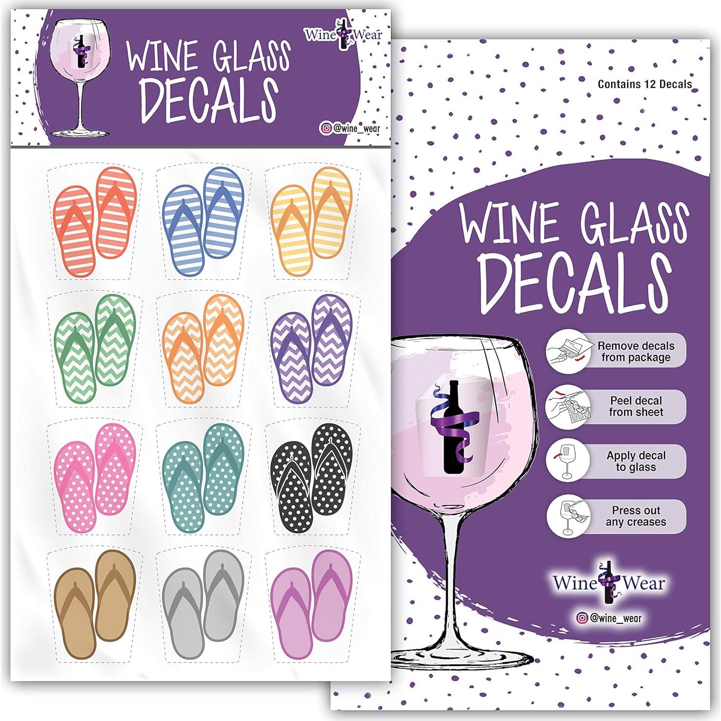 Calcomanías para Copas de Vino Chanclas - Juego de 12 - Wine Wear