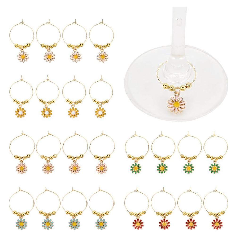 Encantos de Vino GOMAKERER - 24 Marcadores de Copa Flor 4.6cm