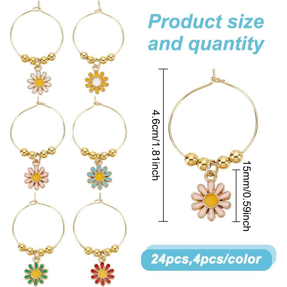 Encantos de Vino GOMAKERER - 24 Marcadores de Copa Flor 4.6cm