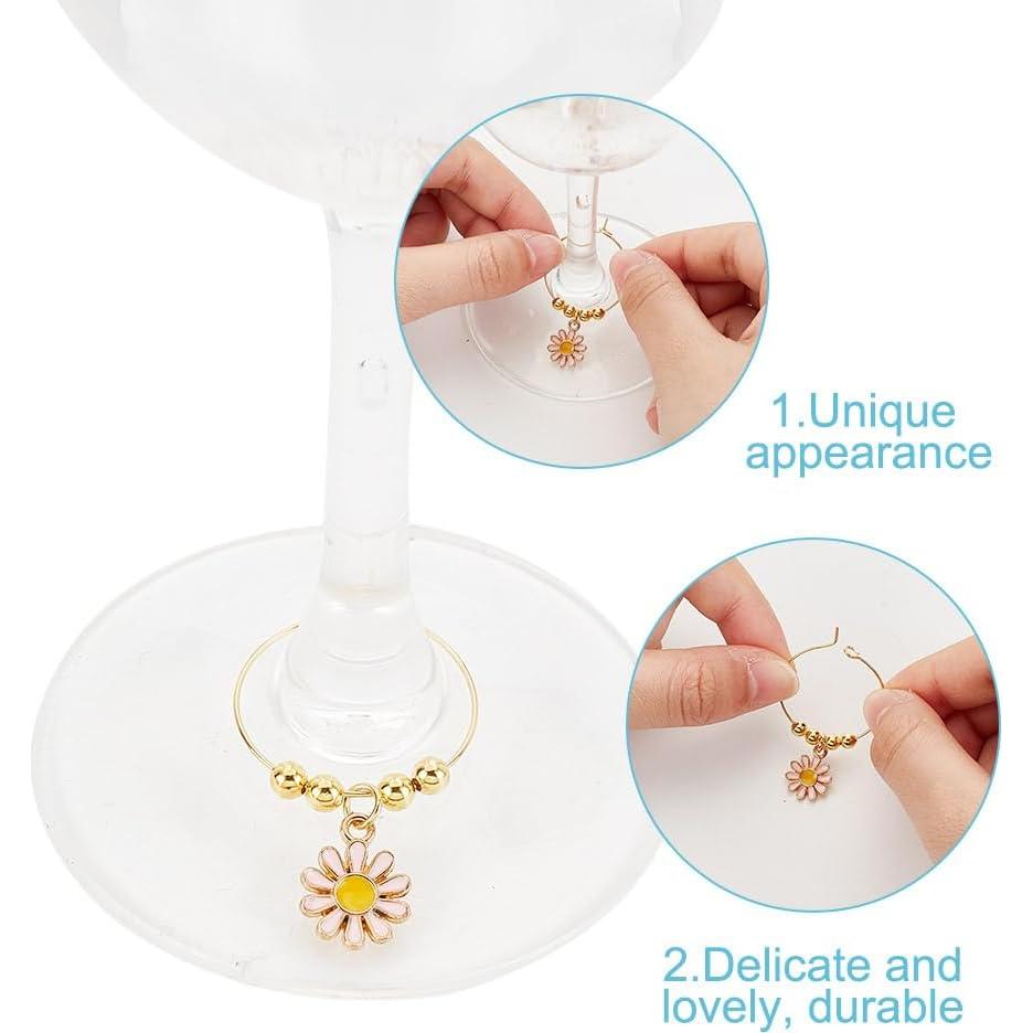 Encantos de Vino GOMAKERER - 24 Marcadores de Copa Flor 4.6cm