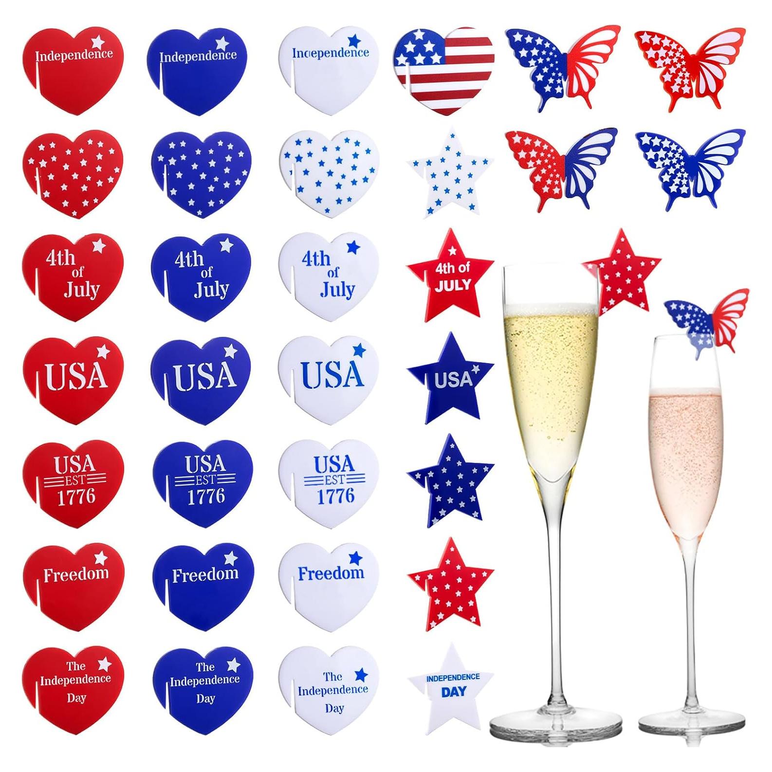 32 Marcadores de Bebidas Patrióticos FOGWOWO 4 de Julio