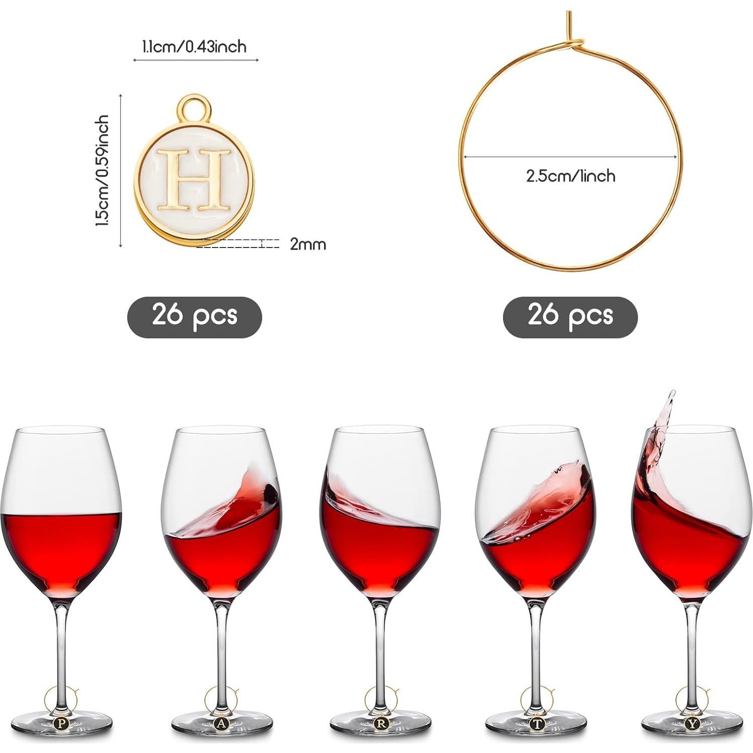 Marcadores de Vino Hicarer 26 Piezas Letras Cristal Decorativos