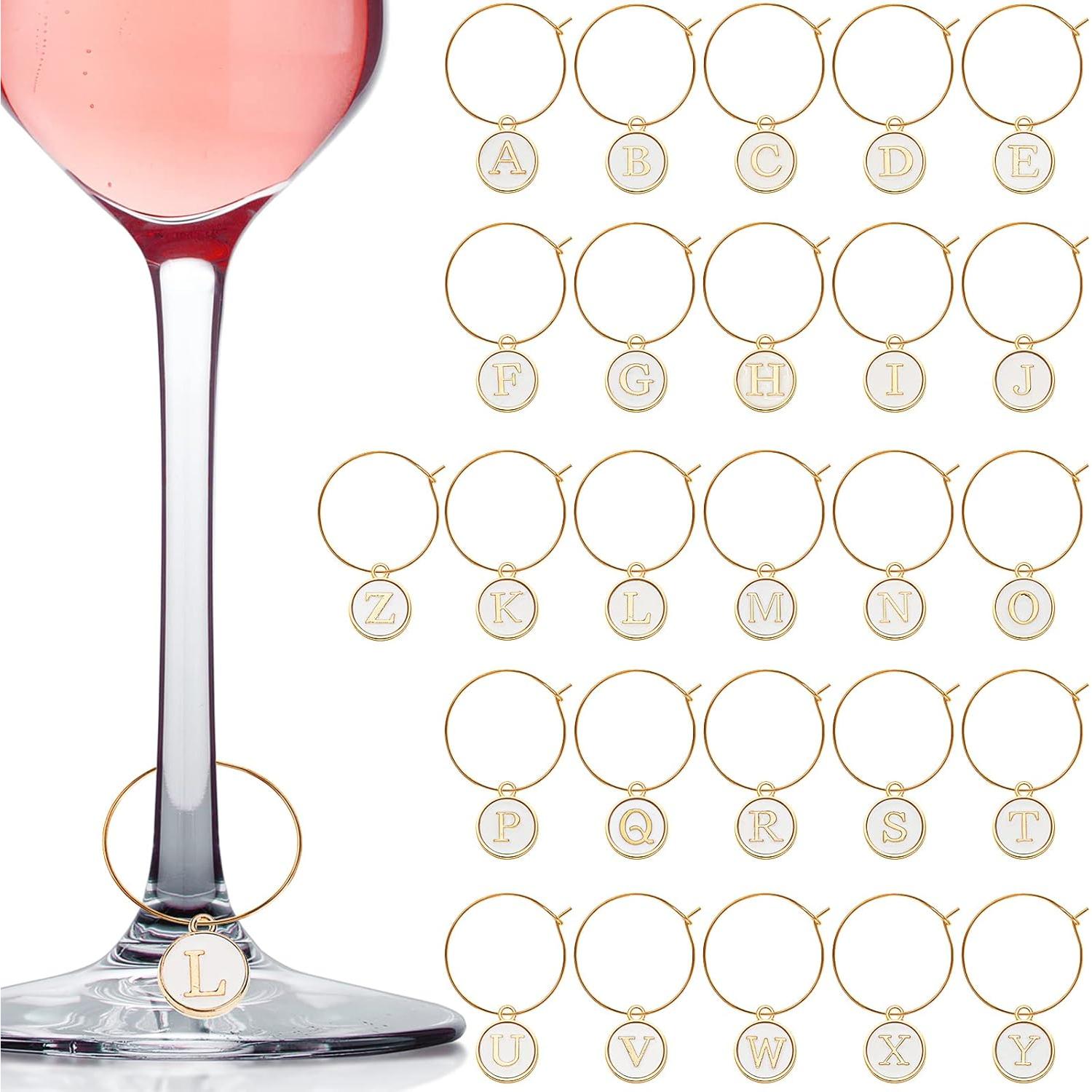 Marcadores de Vino Hicarer 26 Piezas Letras Cristal Decorativos