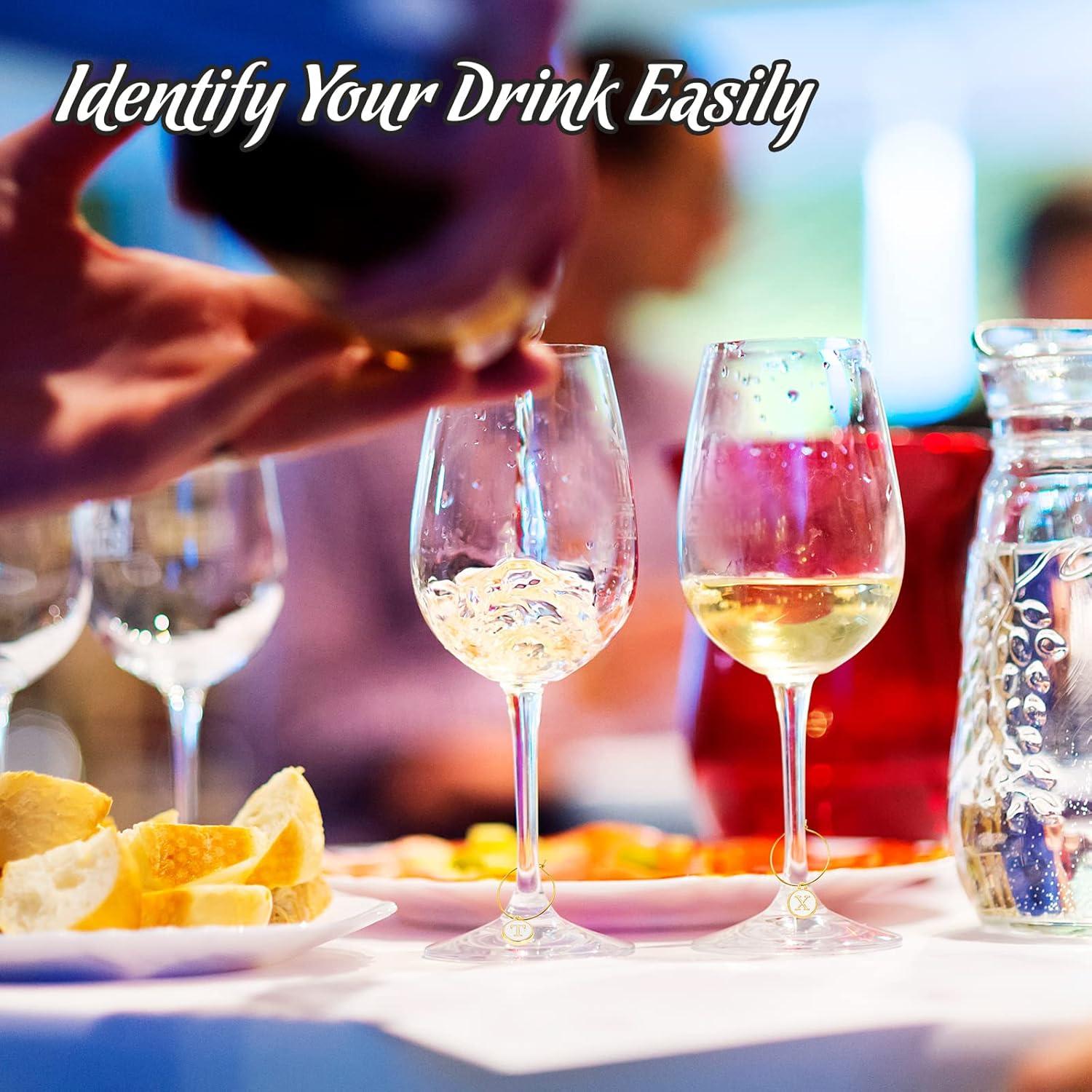 Marcadores de Vino Hicarer 26 Piezas Letras Cristal Decorativos