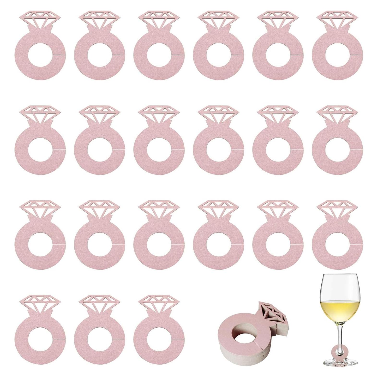 50 Marcadores de Copas de Vino XGNG Anillo Diamante Rosa