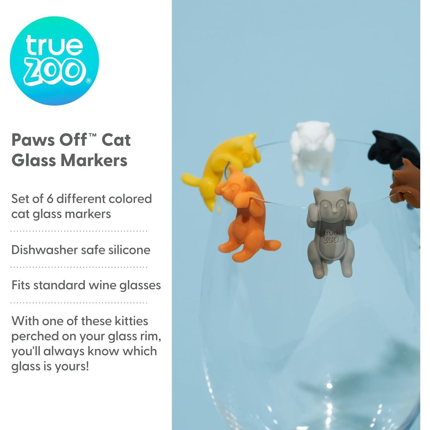 Encantos de Silicona para Bebidas TrueZoo - 6 Marcadores de Gato