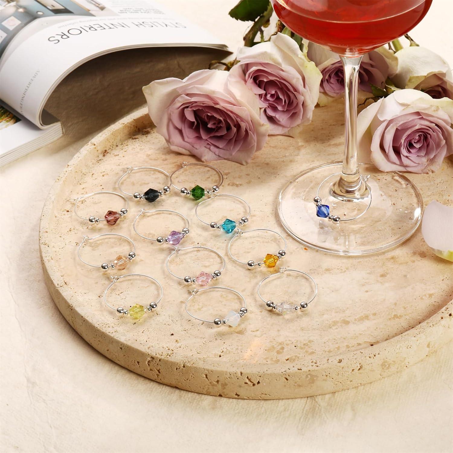 Juego de 12 Marcadores de Copas de Vino Plata 925 con Gemas