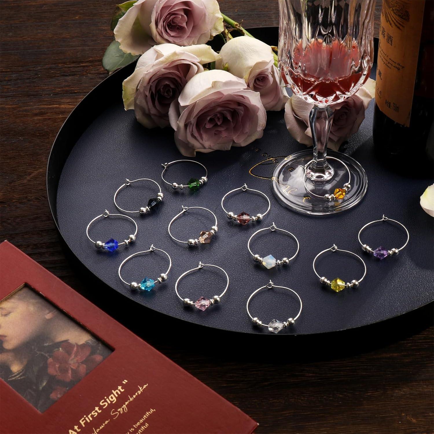 Juego de 12 Marcadores de Copas de Vino Plata 925 con Gemas