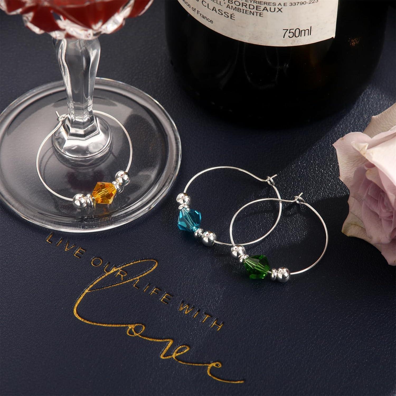 Juego de 12 Marcadores de Copas de Vino Plata 925 con Gemas