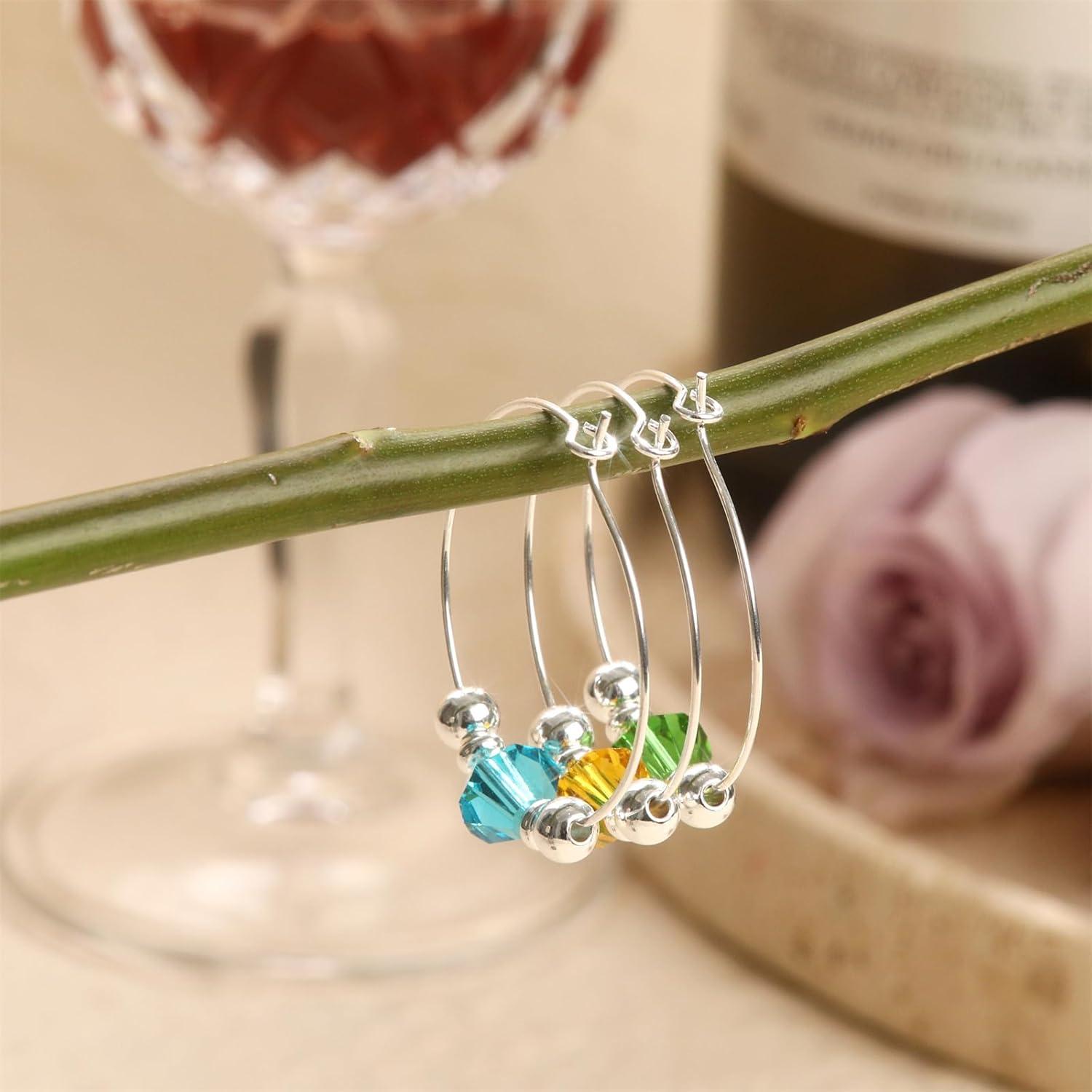 Juego de 12 Marcadores de Copas de Vino Plata 925 con Gemas