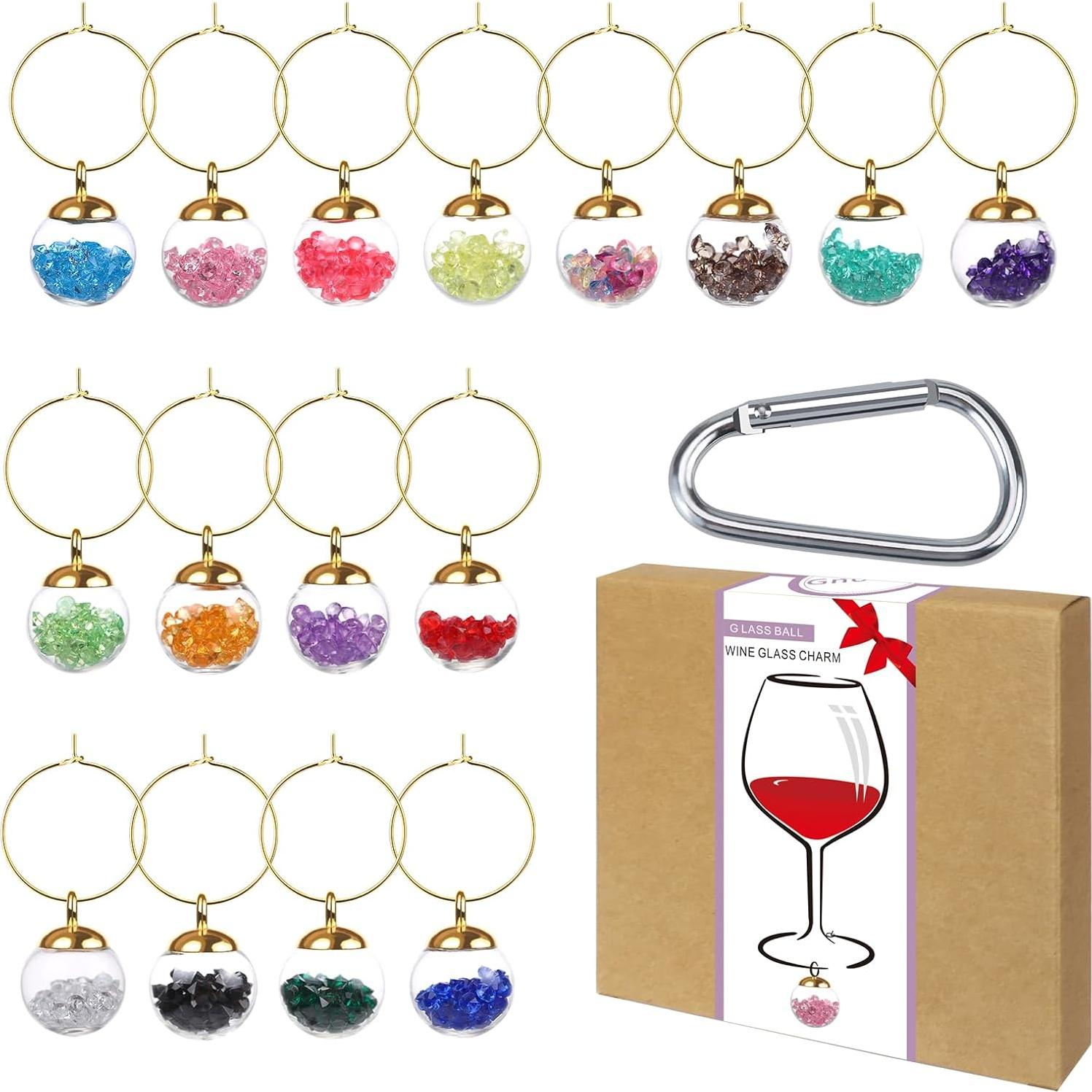 Marcadores de Copas de Vino de Vidrio - 16 Encantos de Joyería