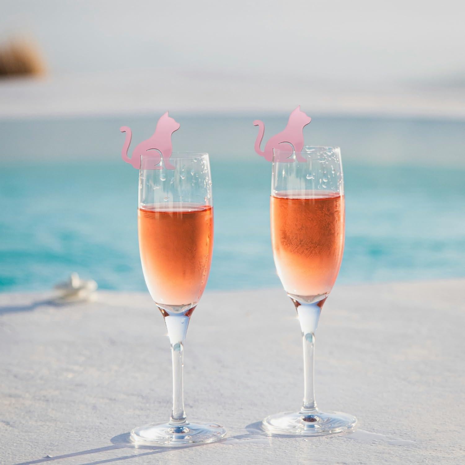 20 Marcadores de Copas de Vino con Lazo Rosa y Gato - Decoración Fiesta