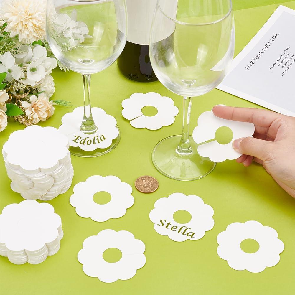 150 Etiquetas de Vino de Papel FINGERINSPIRE Flor 7cm Blancas