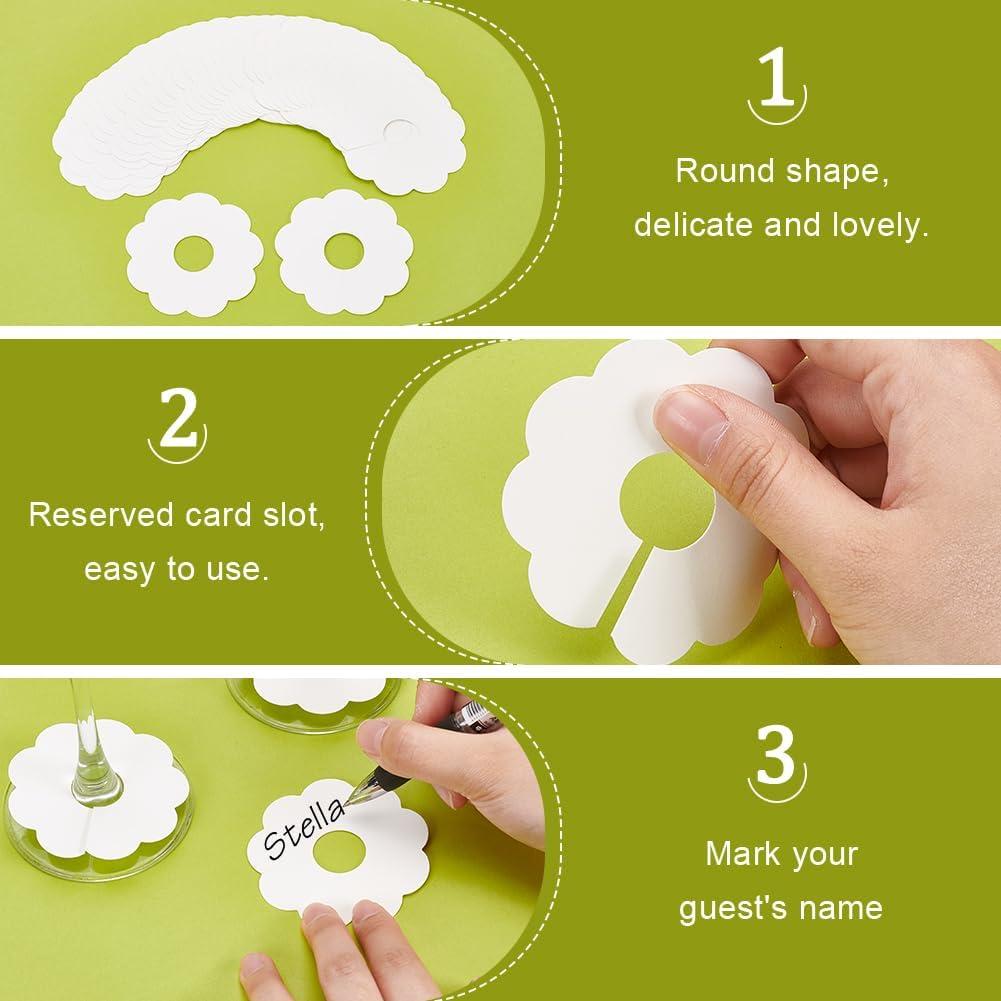 150 Etiquetas de Vino de Papel FINGERINSPIRE Flor 7cm Blancas