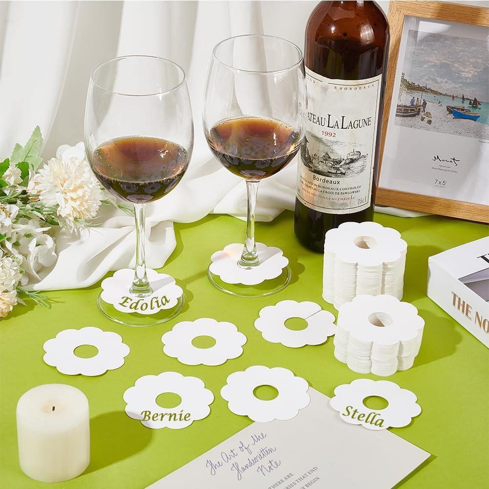 150 Etiquetas de Vino de Papel FINGERINSPIRE Flor 7cm Blancas