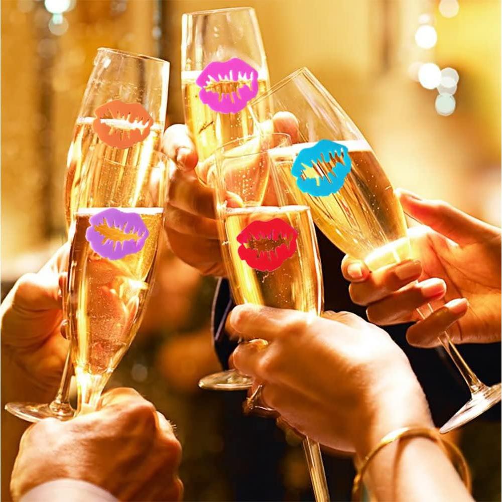 30 Marcadores de Copas de Vino Silicona Metulip - Labio, Bigote, Gato