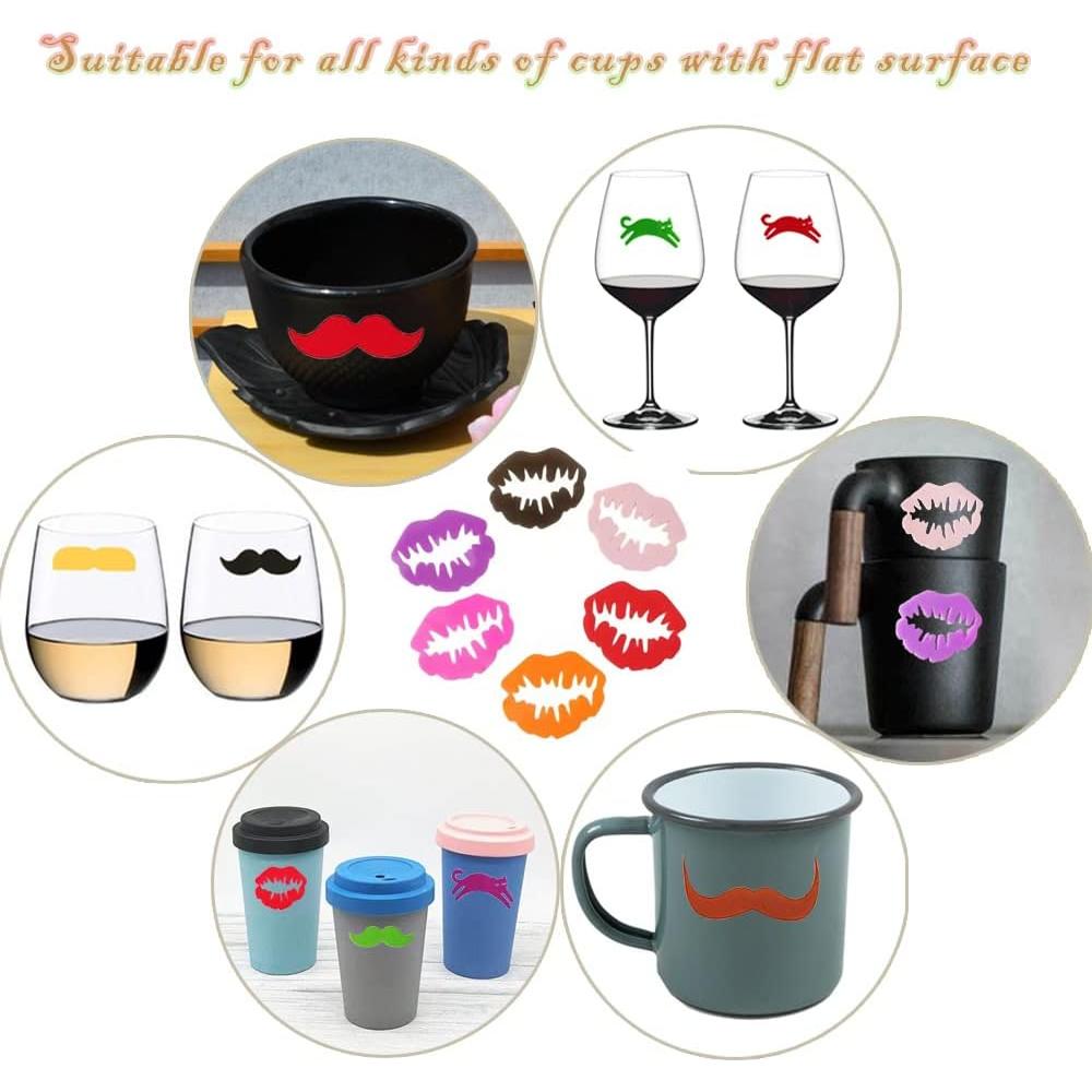 30 Marcadores de Copas de Vino Silicona Metulip - Labio, Bigote, Gato