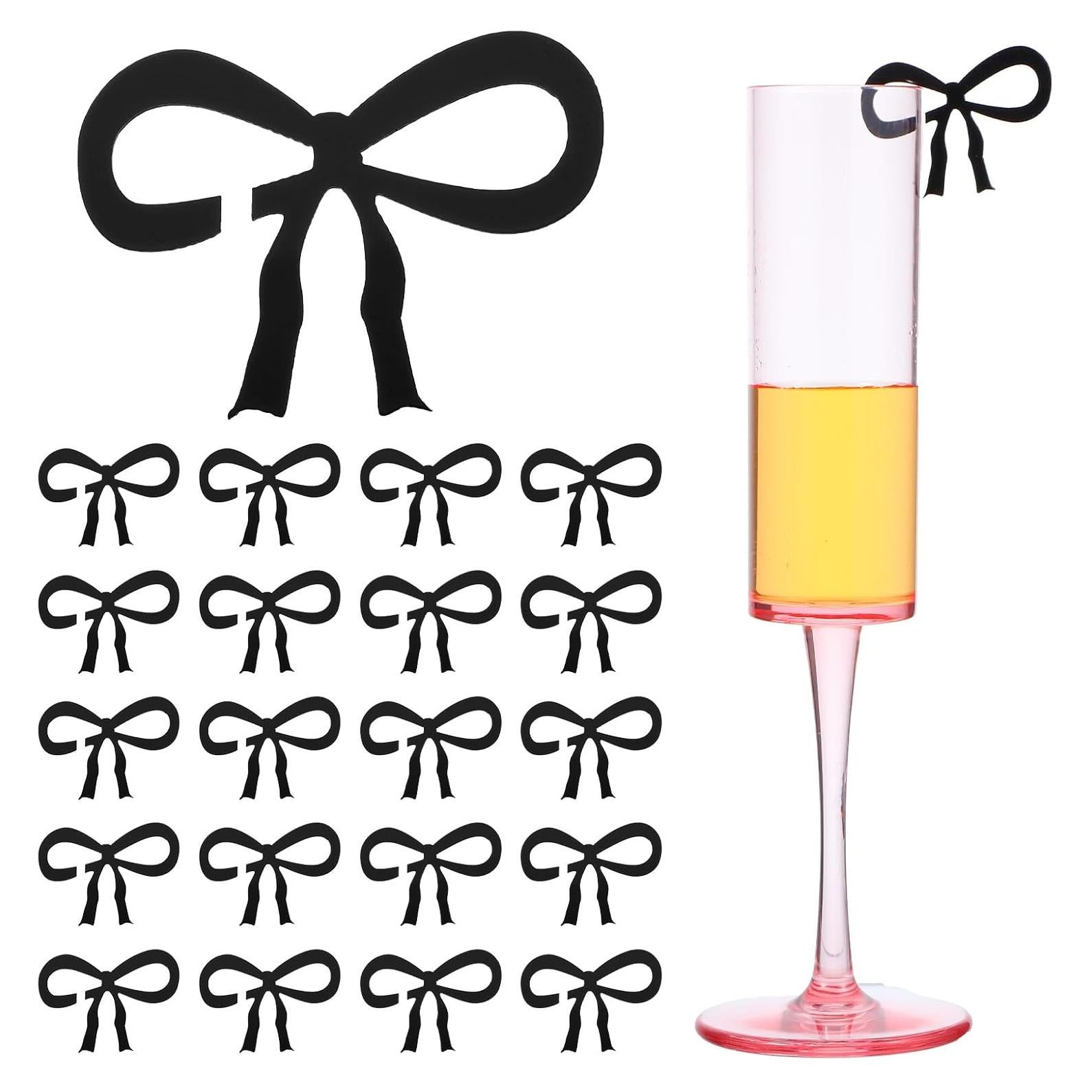 20 Marcadores de Vino HJZHII, Etiquetas Reutilizables Lazo Rosa