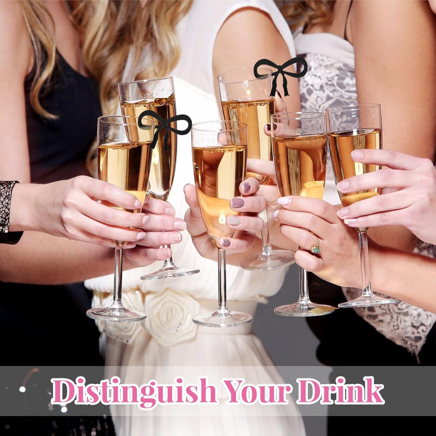 20 Marcadores de Vino HJZHII, Etiquetas Reutilizables Lazo Rosa