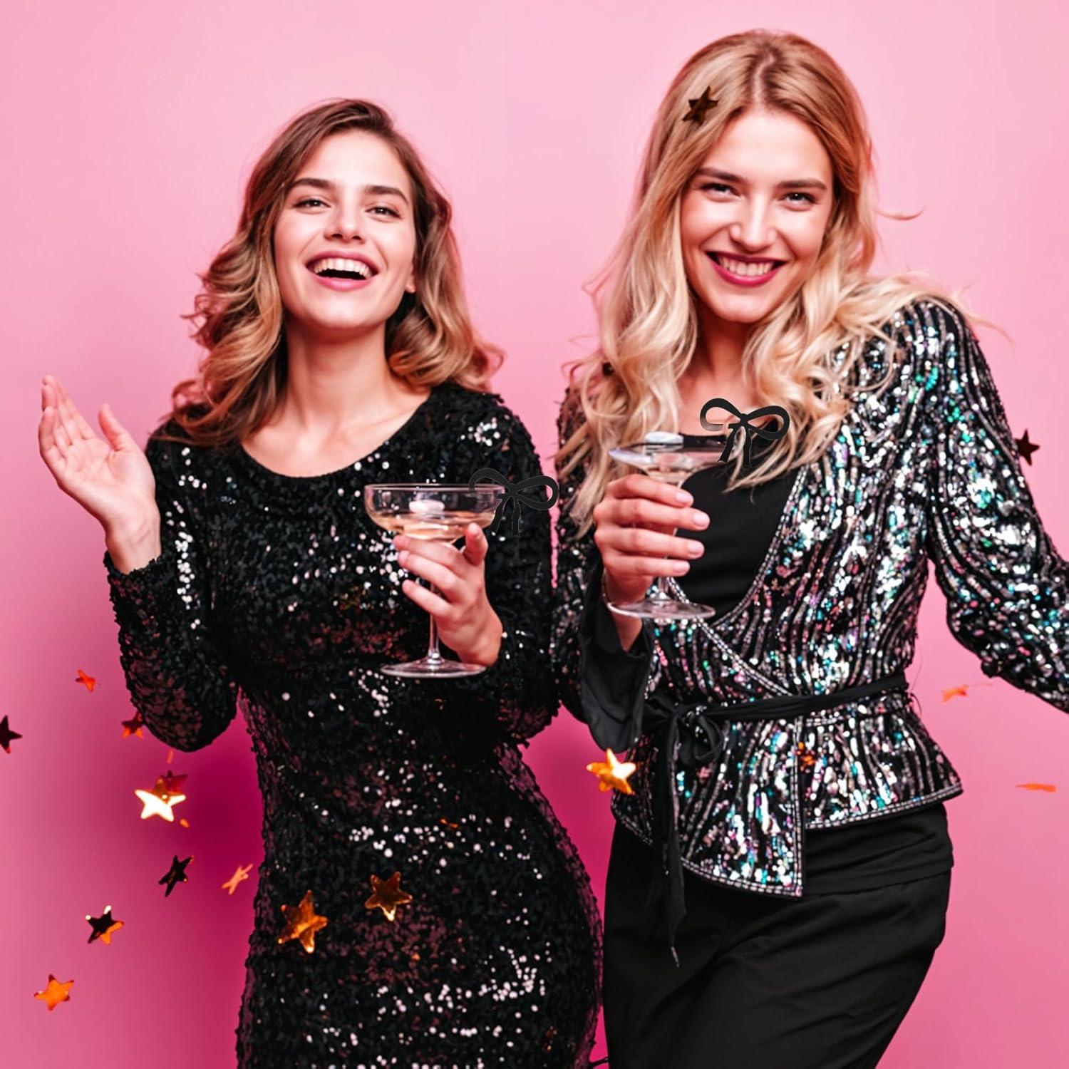 20 Marcadores de Vino HJZHII, Etiquetas Reutilizables Lazo Rosa