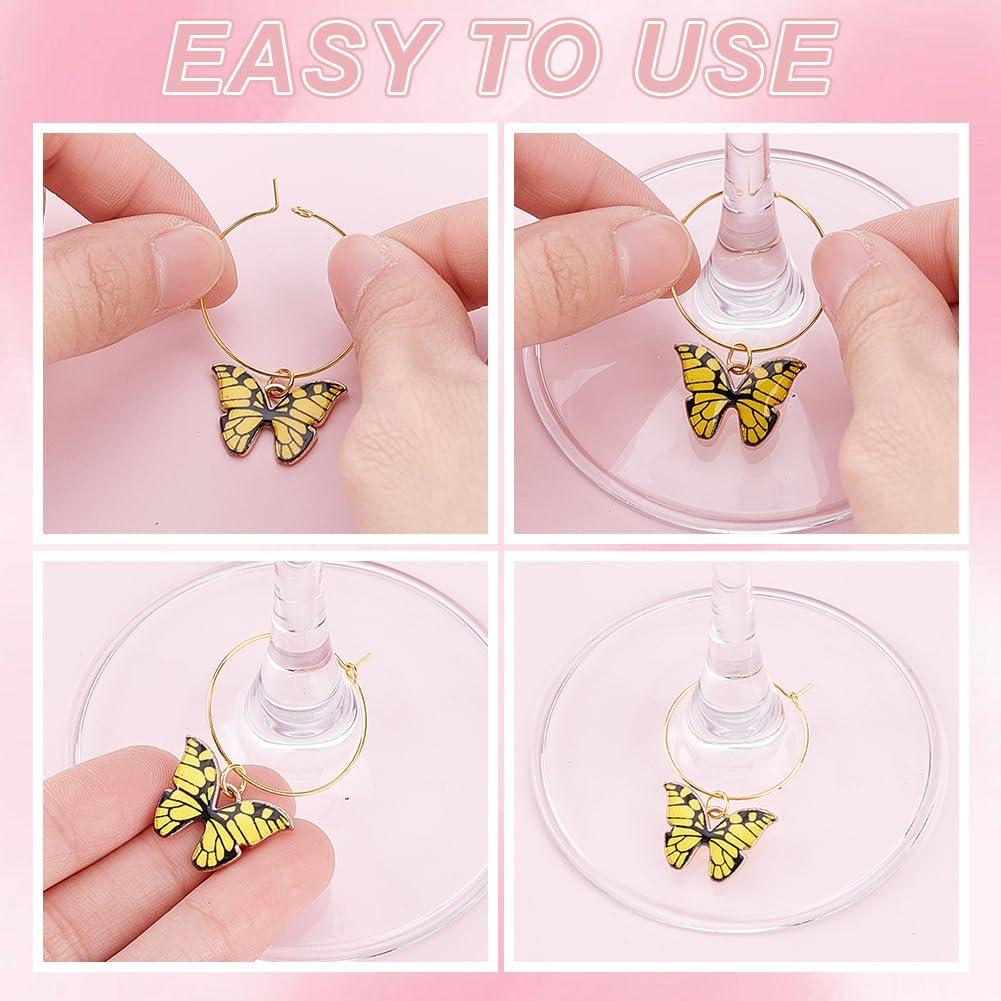 PLIGREAT 32 Encantos Coloridos para Copas de Vino Mariposa