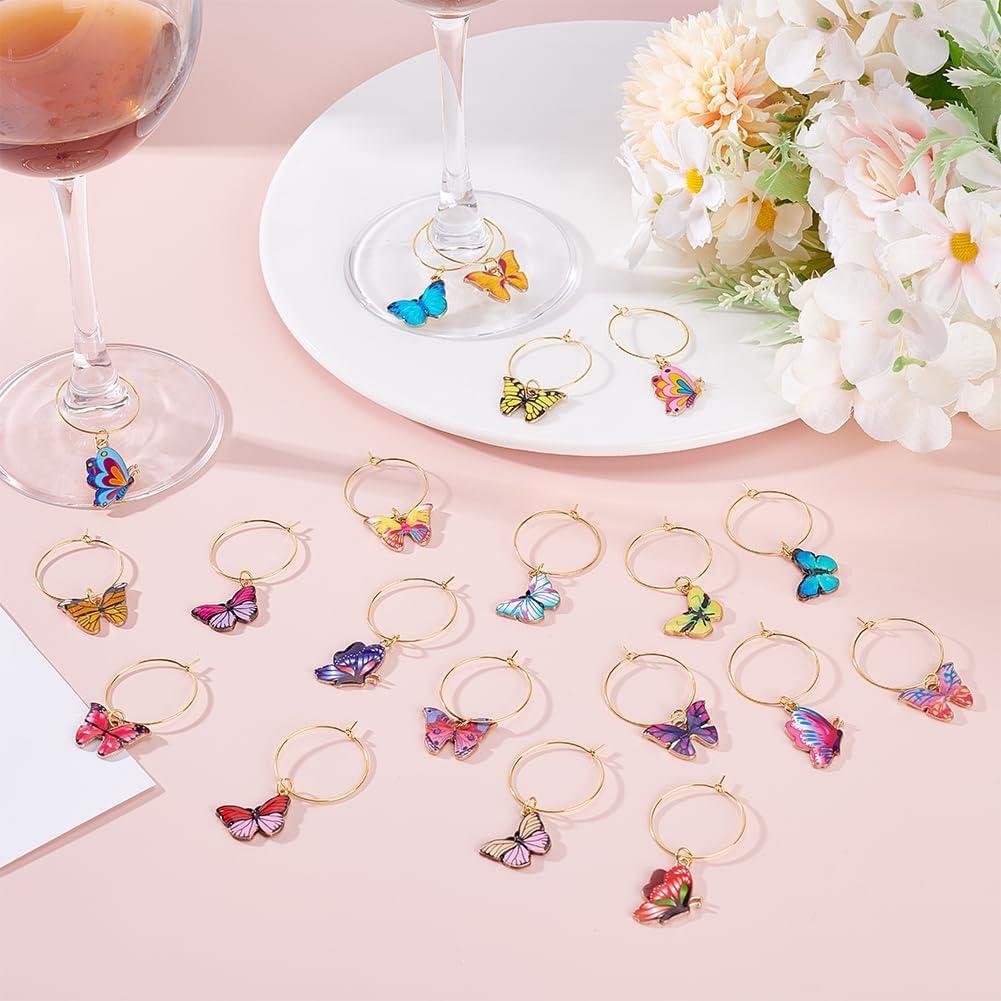 PLIGREAT 32 Encantos Coloridos para Copas de Vino Mariposa