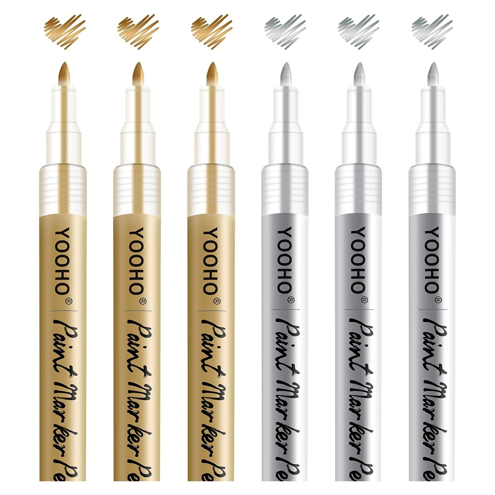 Juego de Marcadores Acrílicos Metálicos YOOHO 0.7mm 6pcs Oro Plata