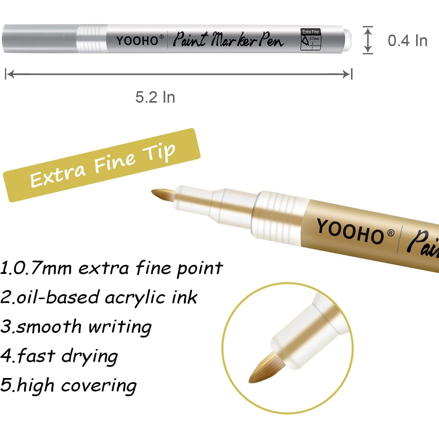 Juego de Marcadores Acrílicos Metálicos YOOHO 0.7mm 6pcs Oro Plata