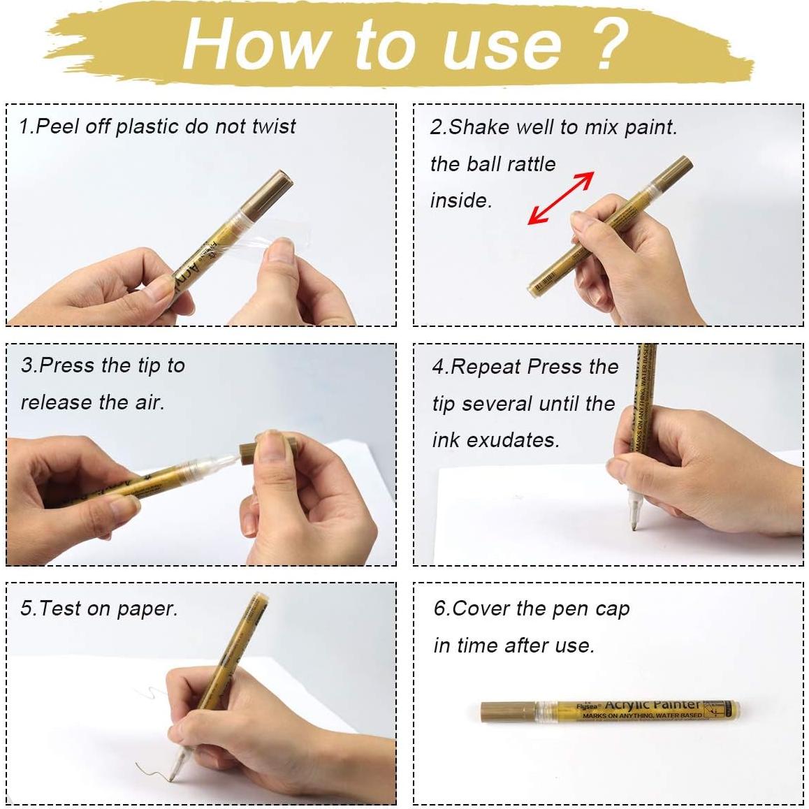 Juego de Marcadores Acrílicos Metálicos YOOHO 0.7mm 6pcs Oro Plata