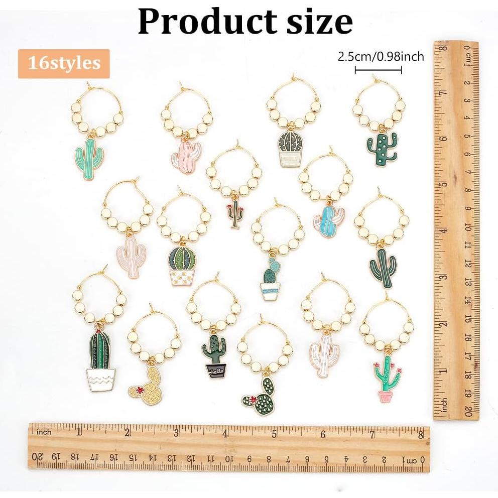 Juego de 24 Charms para Copas de Vino FREEBLOSS Cactus