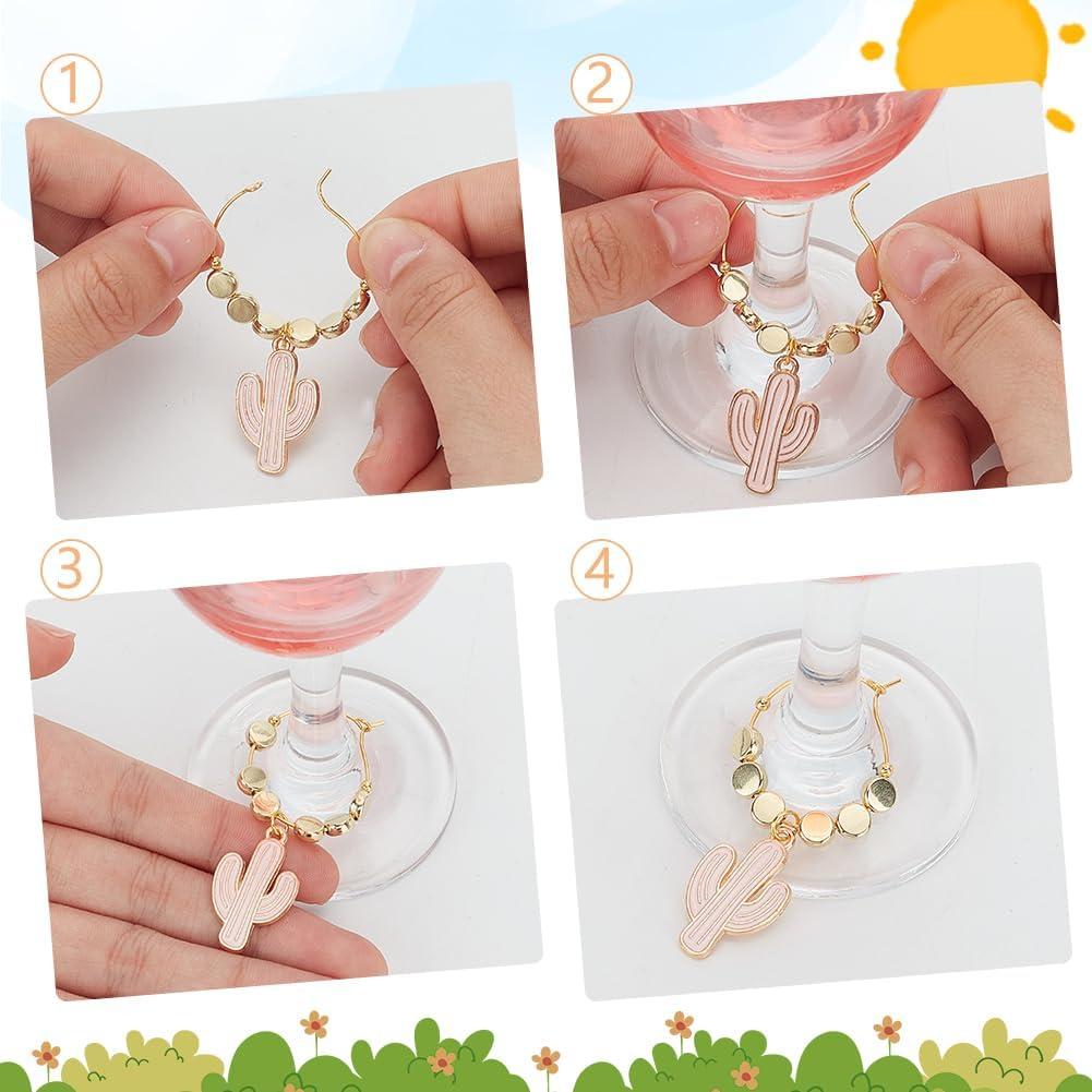 Juego de 24 Charms para Copas de Vino FREEBLOSS Cactus