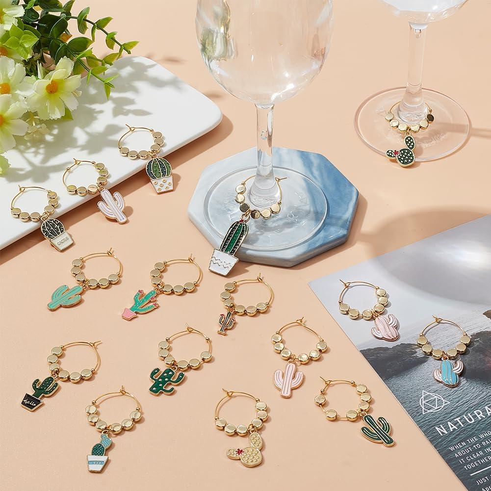 Juego de 24 Charms para Copas de Vino FREEBLOSS Cactus