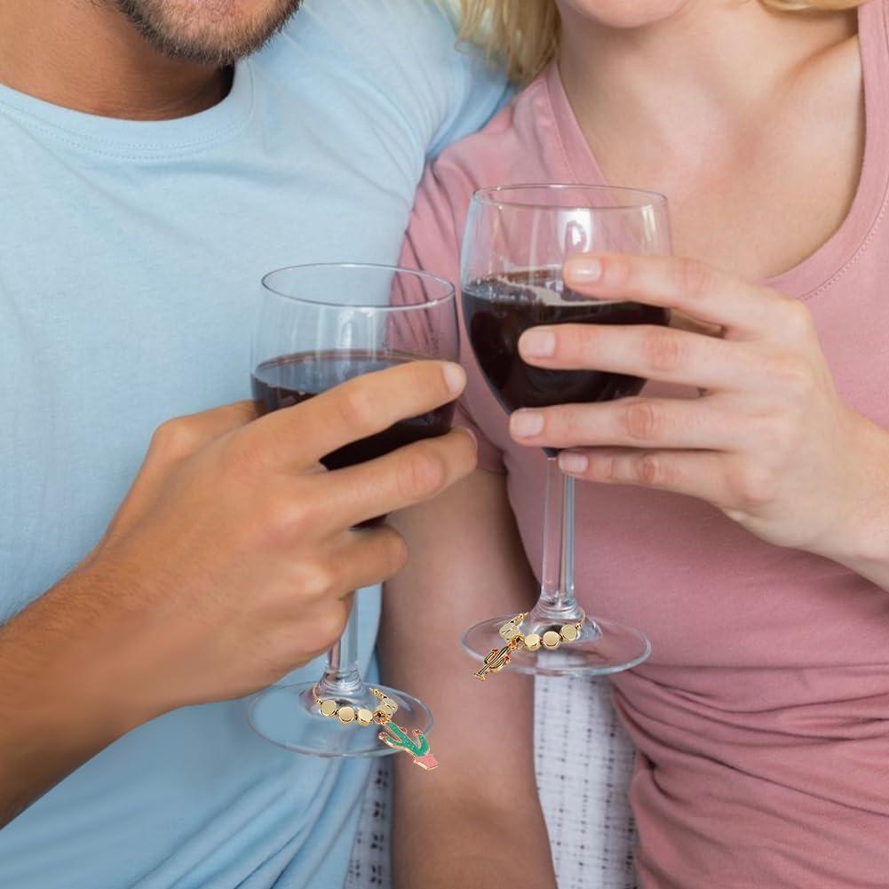 Juego de 24 Charms para Copas de Vino FREEBLOSS Cactus
