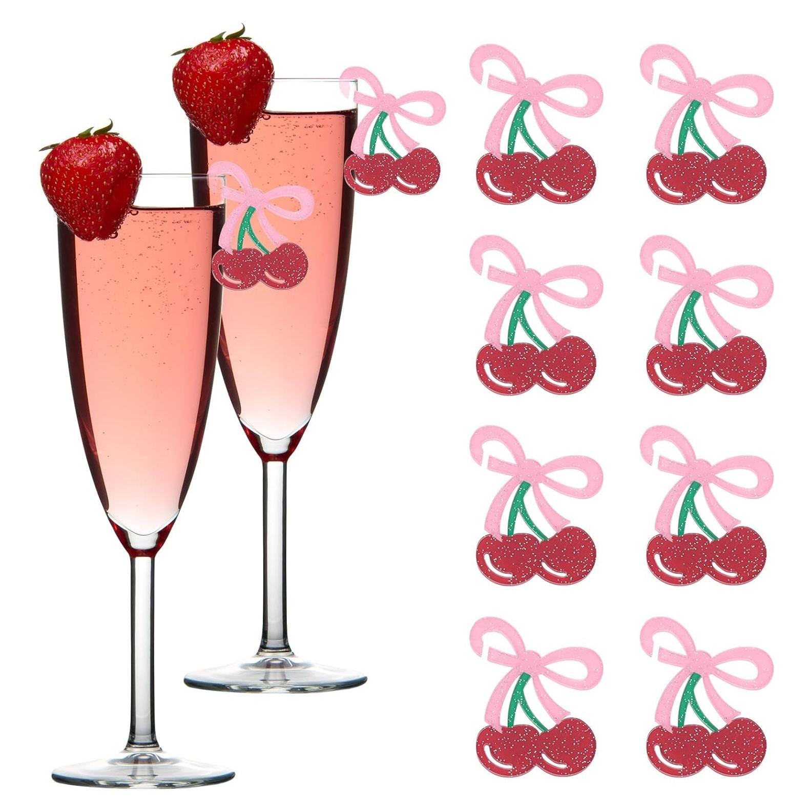 50 Etiquetas de Bebida Cereza con Lazo Acrílico Lasuroa