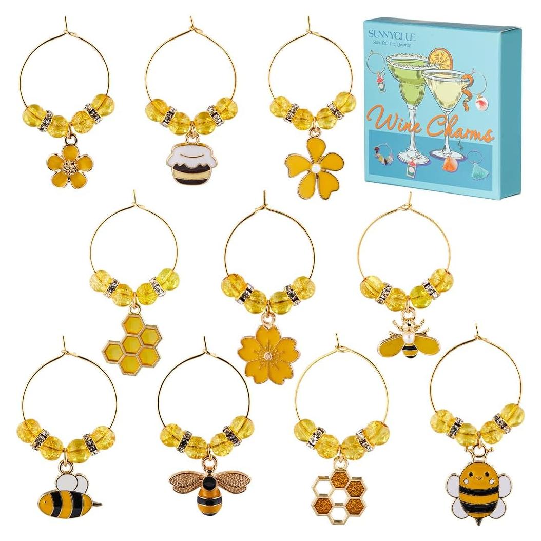 Identificadores de Vino SUNNYCLUE 10 Piezas Abeja Esmalte